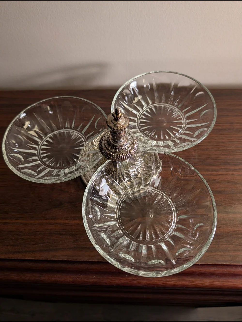 Princess House 3-Dish Glass Condiment Server with Center Holder